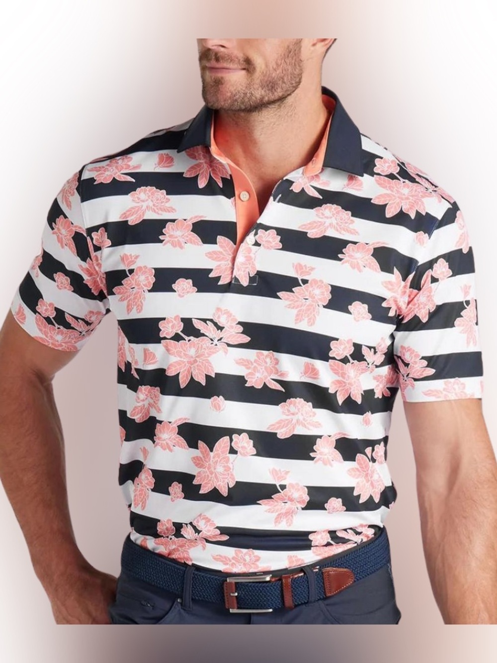 NEW Puma Pique Garden Polo‎ Mens M Performance Stretch Golf Shirt $85 Navy Punch